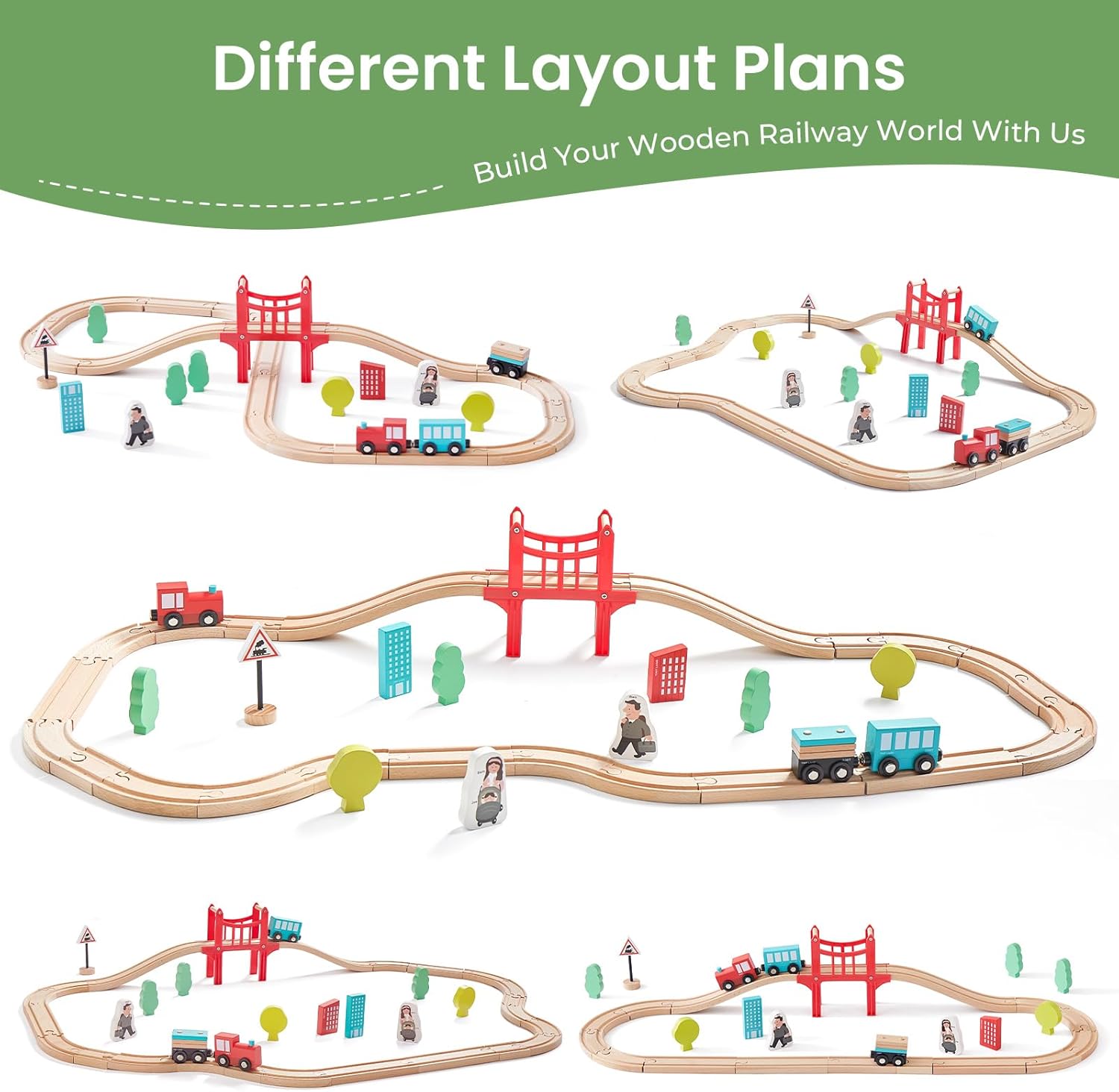 Tiny Land Wooden Train Set for Toddler - with Wooden Tracks Compatible with Major Brands - Expandable, Changeable-Train Toy for 3 4 5 Years Old Girls & Boys